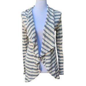 Charlotte Russe Open-Knit Cardigan Sweater Ivory Striped Draped Open Front